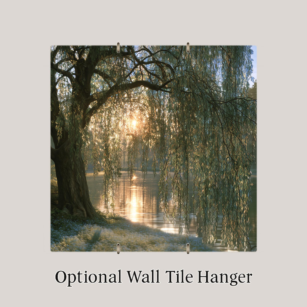 Weeping Willow Memorial Wall Art Ceramic Tile Forget Me Nots Dawn Light Sympathy Remembrance Celebration of Life Nature Art