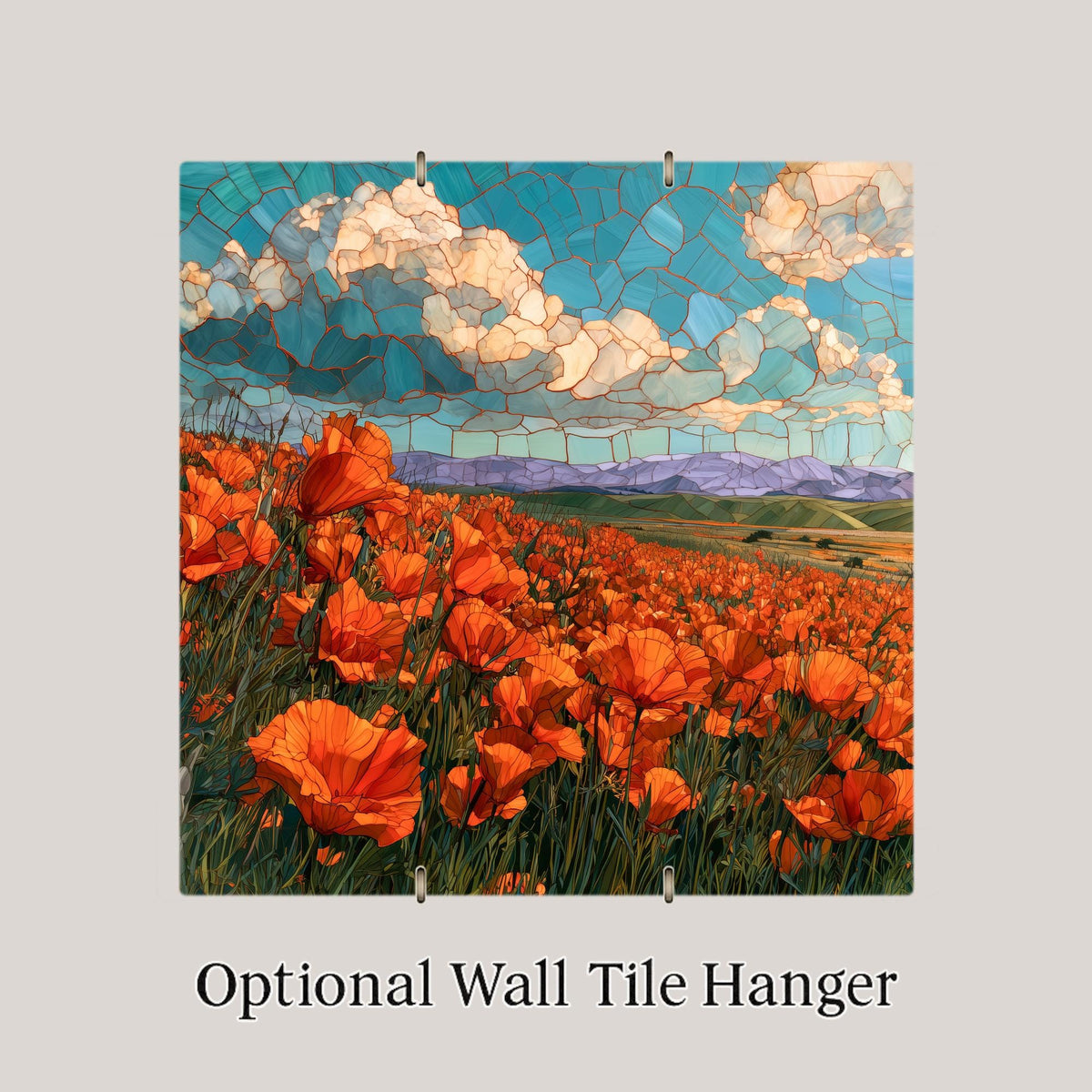 California Poppy Wall Art Ceramic Tile Stained Glass Style Super Bloom Poppy Field Birth Flower Golden State Nature Art