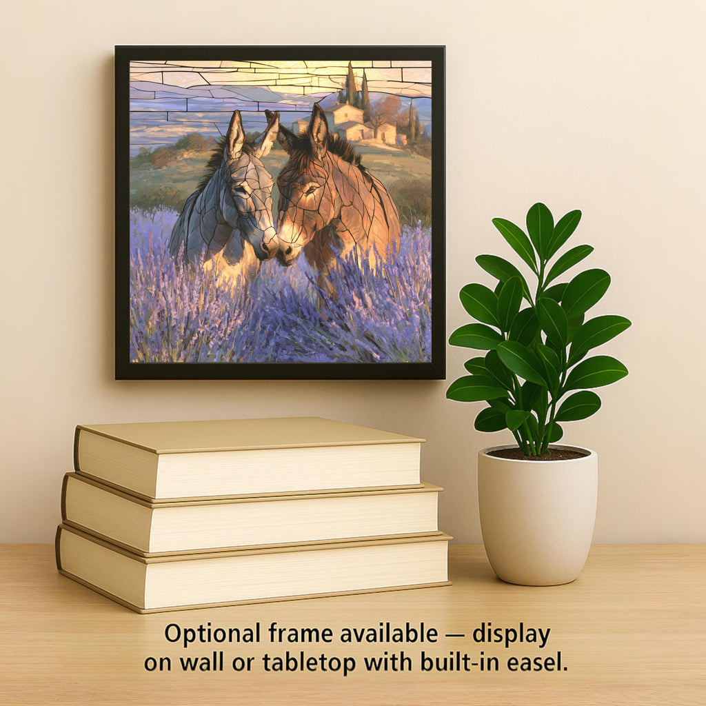 Donkey Friends Wall Art Ceramic Tile Lavender Field Provence French Country Decor Bonded Pair Sunset Farmhouse Nature Art