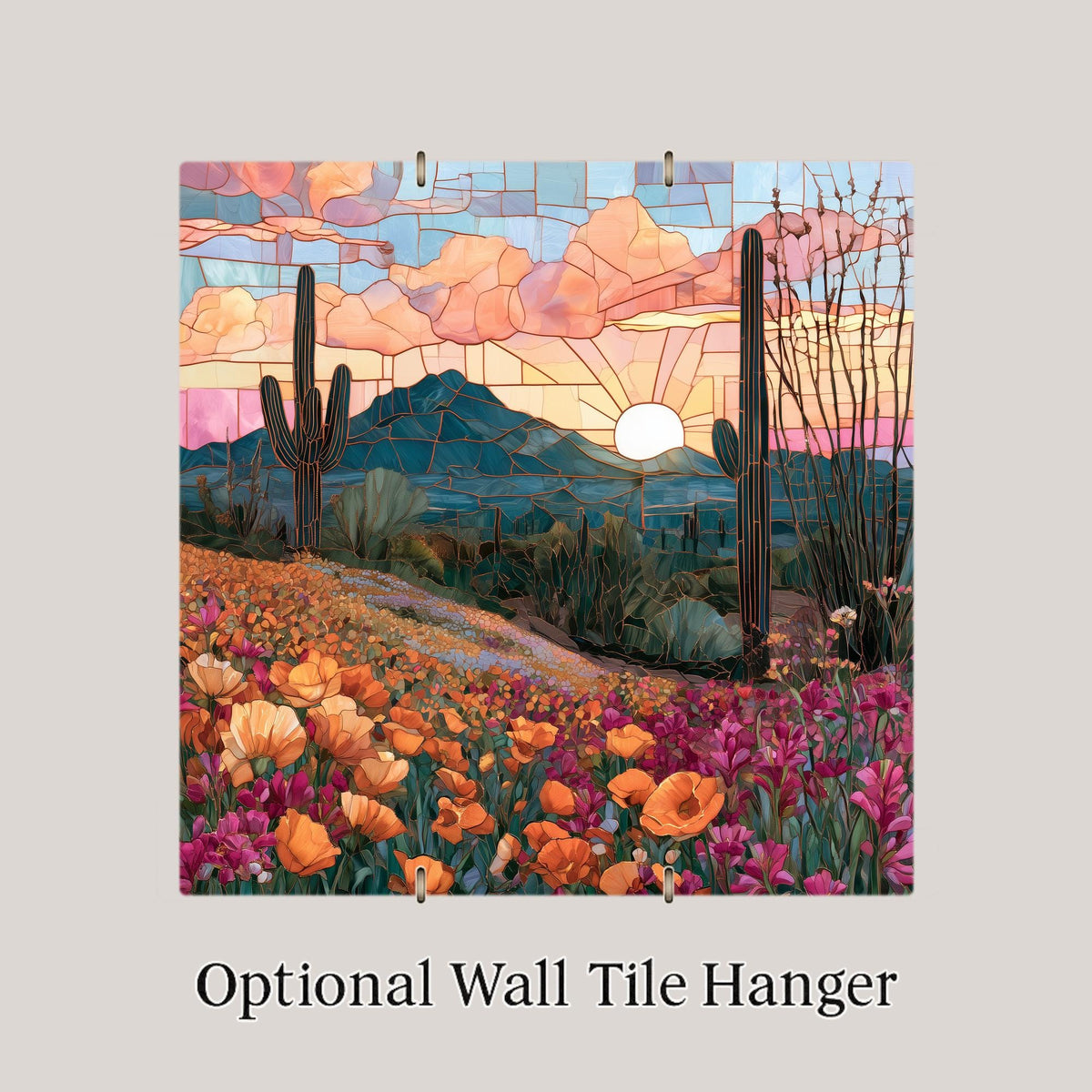 Sonoran Desert Wall Art Ceramic Tile Southwestern Wall Art Super Bloom Wildflowers Saguaro Cactus Arizona Nature Art