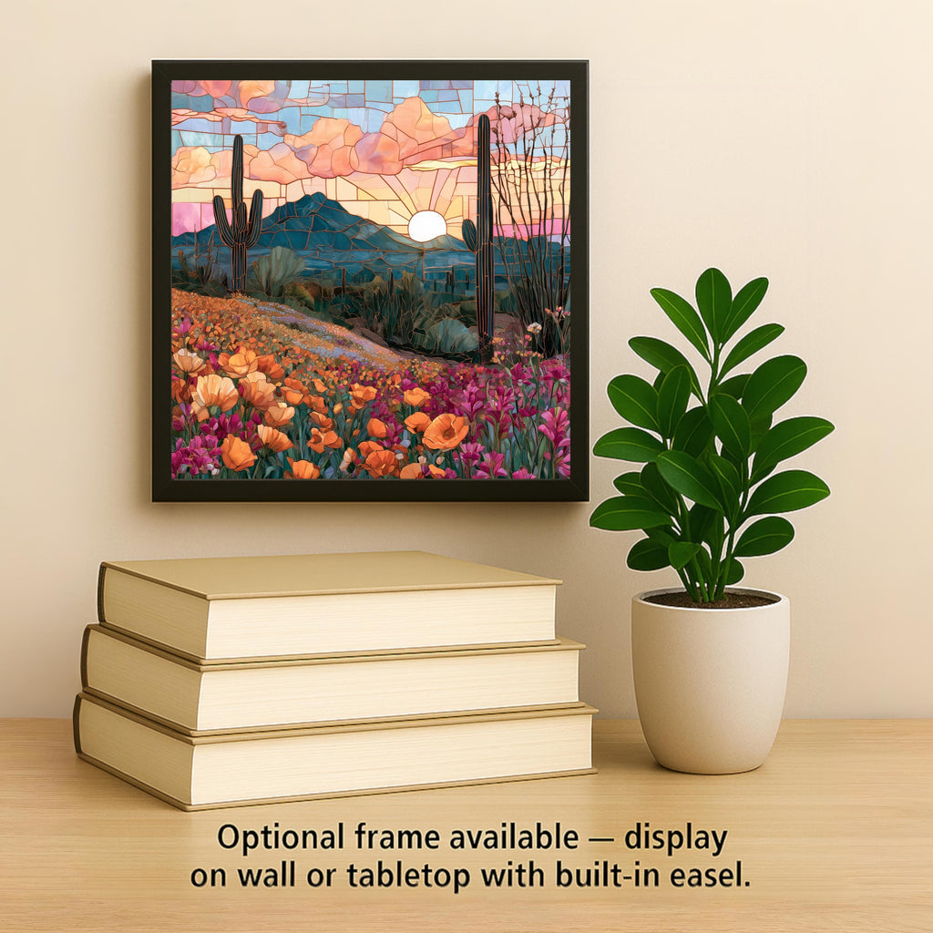 Sonoran Desert Wall Art Ceramic Tile Southwestern Wall Art Super Bloom Wildflowers Saguaro Cactus Arizona Nature Art