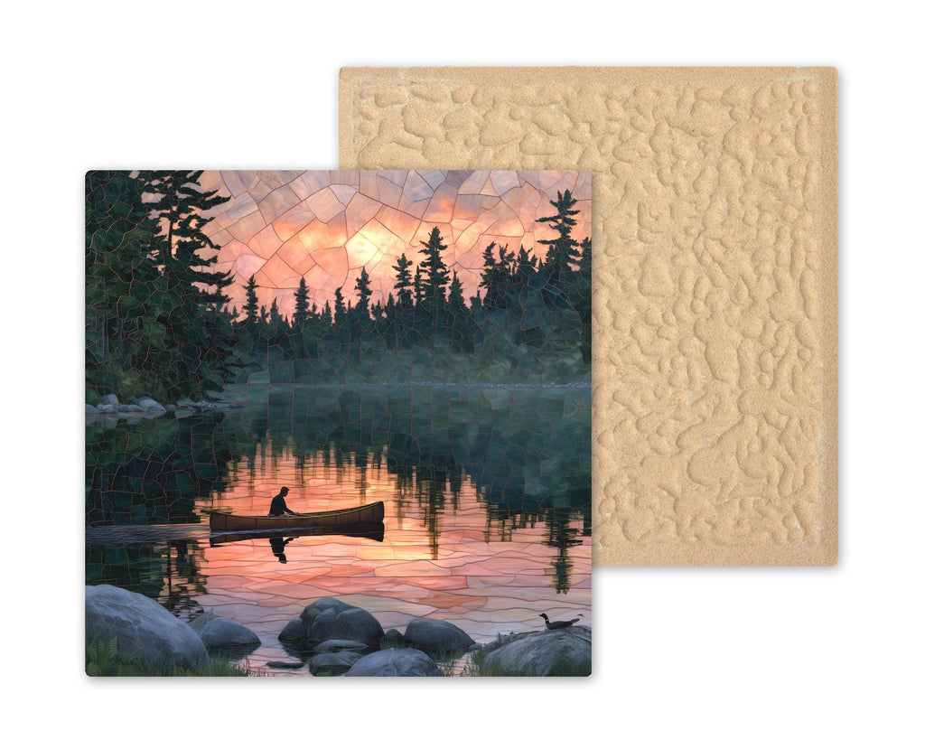 Boundary Waters Wall Art Ceramic Tile Stained Glass Style Canoe Lake Sunset Northwoods Minnesota Wilderness Nature Art