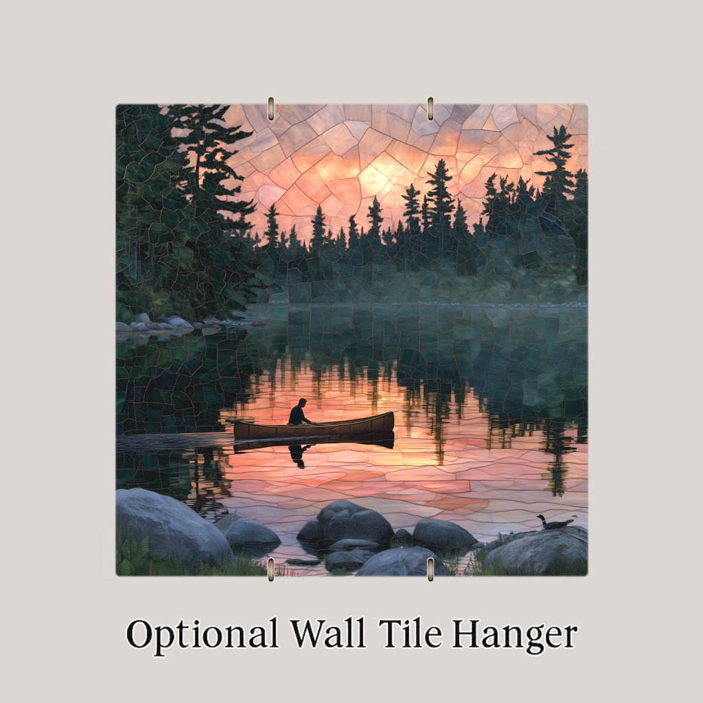 Boundary Waters Wall Art Ceramic Tile Stained Glass Style Canoe Lake Sunset Northwoods Minnesota Wilderness Nature Art
