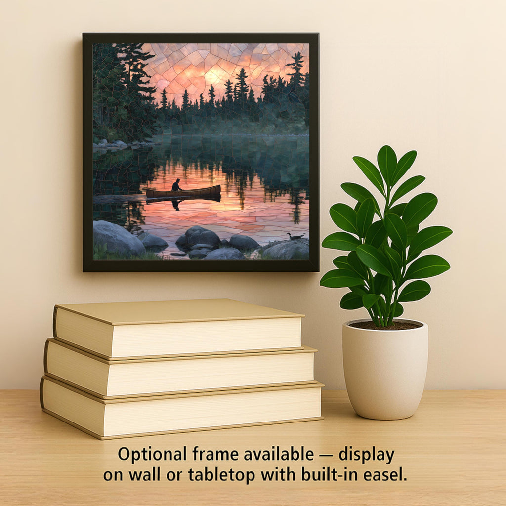 Boundary Waters Wall Art Ceramic Tile Stained Glass Style Canoe Lake Sunset Northwoods Minnesota Wilderness Nature Art