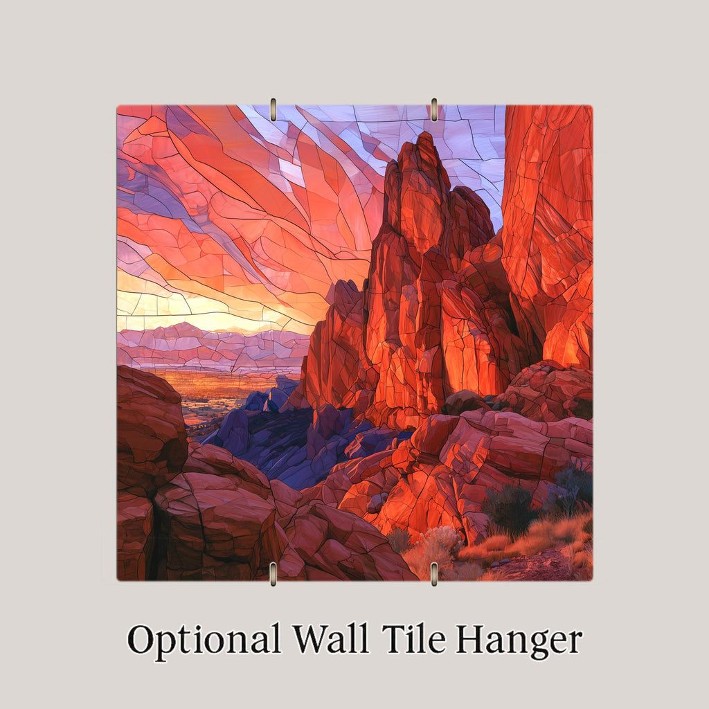 Red Rocks Wall Art Ceramic Tile Stained Glass Style Colorado Sunrise Canyon Sandstone Mountain Decor Western Nature Art
