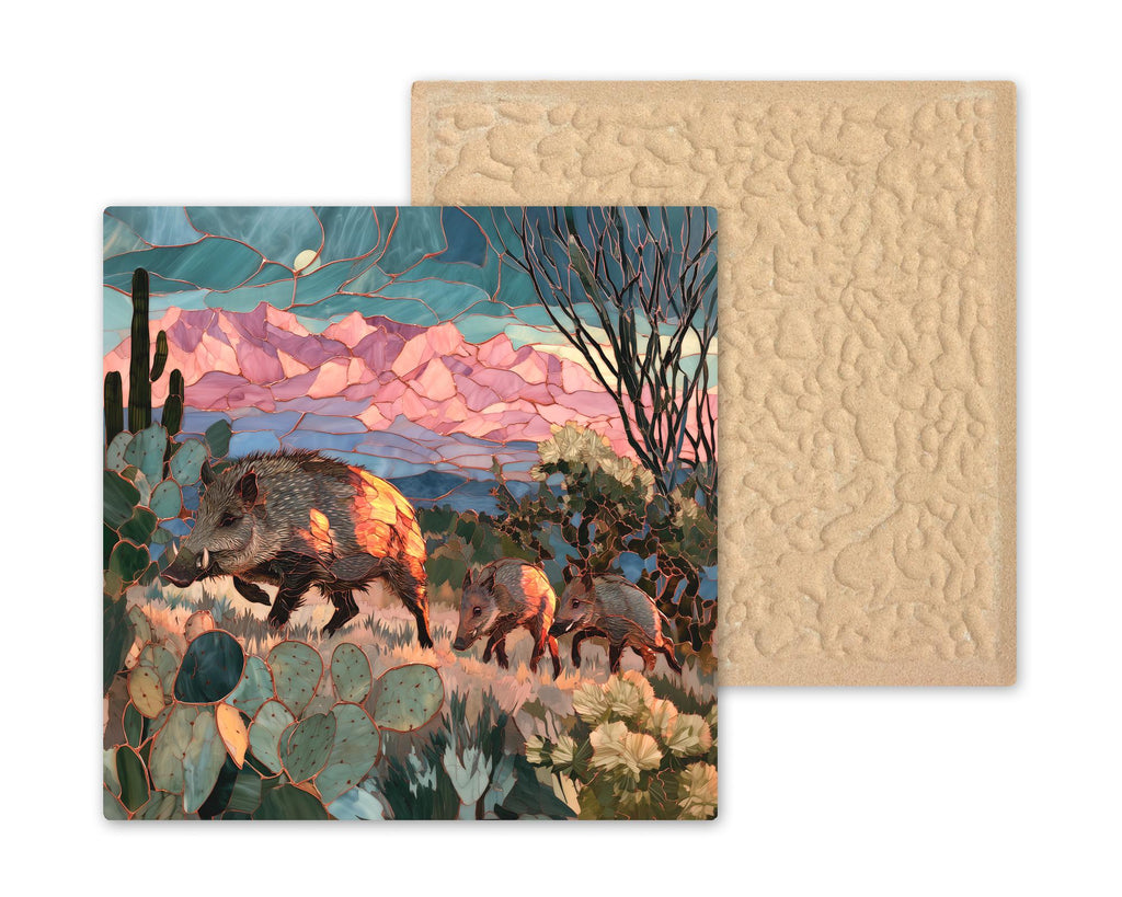 Javelina Wall Art Ceramic Tile Southwestern Wall Art Desert Wildlife Stained Glass Style Arizona Sonoran Nature Art