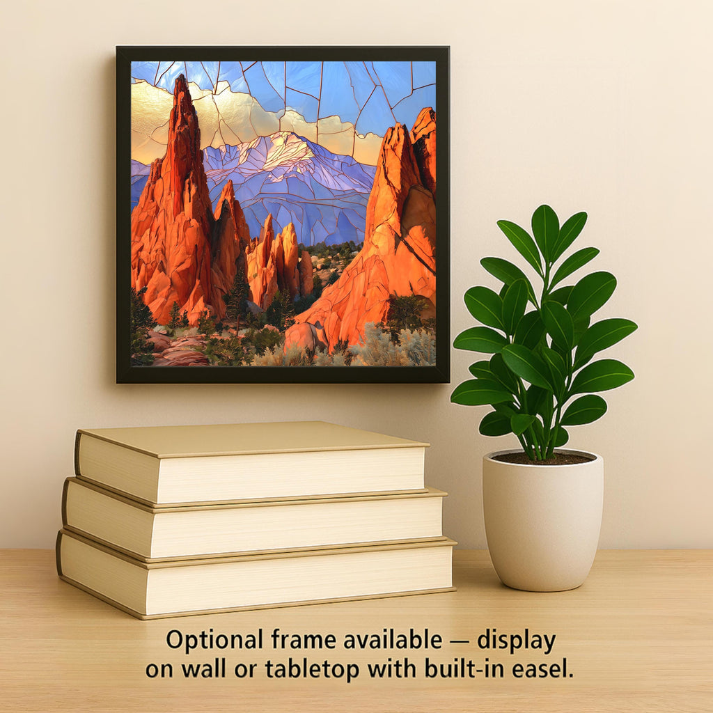 Pikes Peak Wall Art Ceramic Tile Stained Glass Style Garden of the Gods Colorado Red Rock Spires Mountain Nature Art