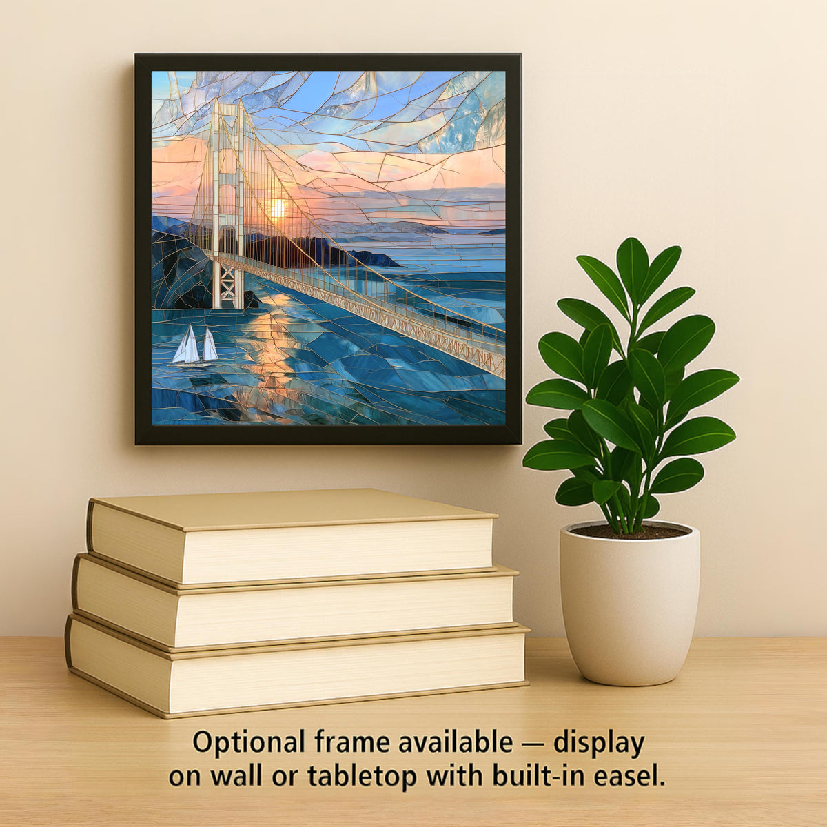 Mackinac Bridge Wall Art Ceramic Tile Stained Glass Style Michigan Great Lakes Sunset Sailboat Lake House Nature Art