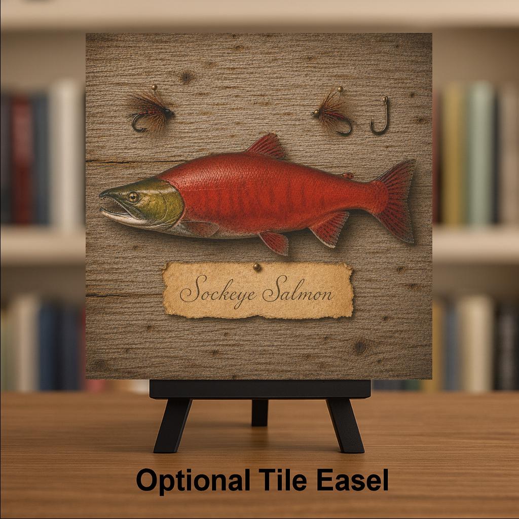 Sockeye Salmon Ceramic Tile Wall Art Pacific Northwest Art Fly Fishing Cabin Decor Vintage Fish Art Alaska River Lake Decor