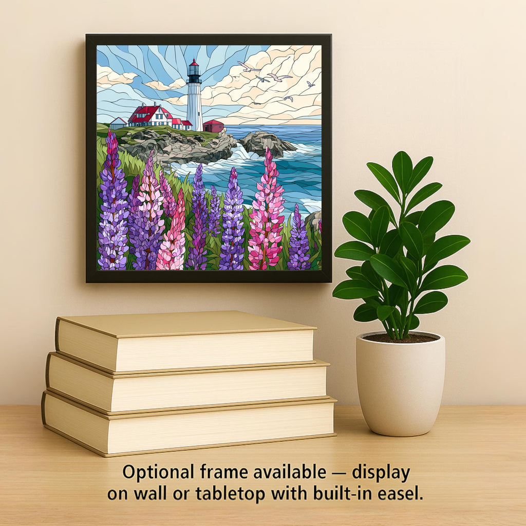 Maine Coast Lupine Ceramic Tile Wall Art Lighthouse Decor Acadia National Park Art Stained Glass Style Coastal Flower Art