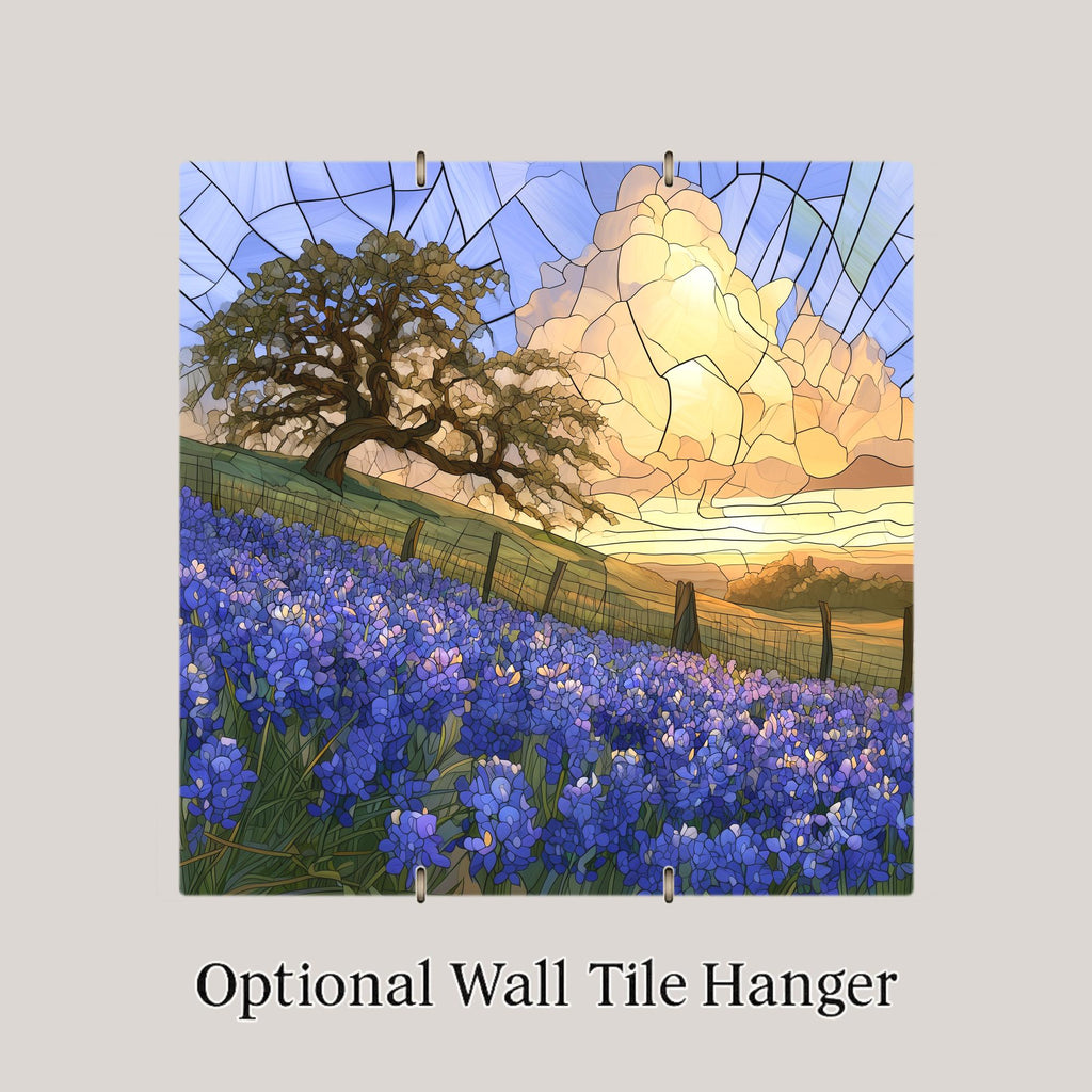 Texas Bluebonnet Ceramic Tile Wall Art Hill Country Lupine Stained Glass Style Wildflower Decor Ranch House Wall Art