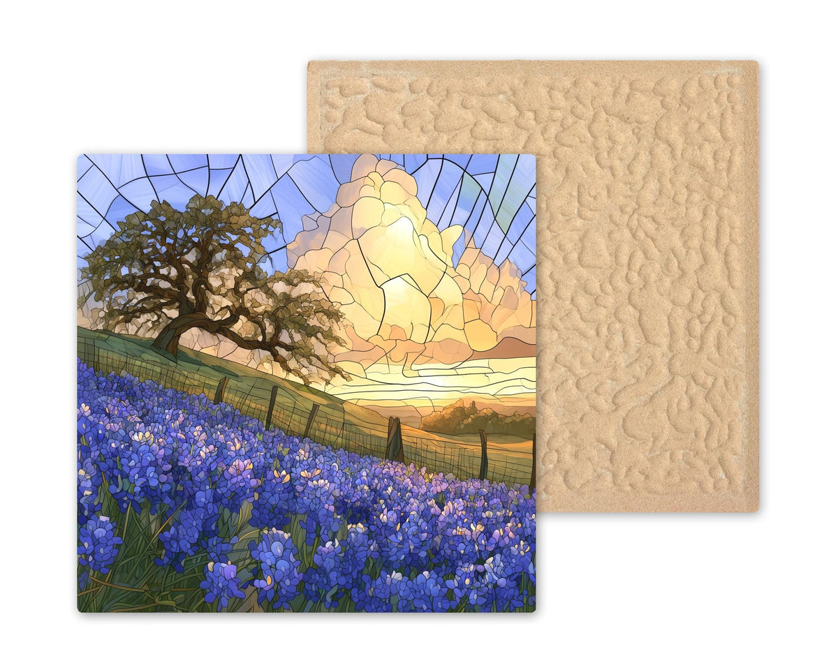 Texas Bluebonnet Ceramic Tile Wall Art Hill Country Lupine Stained Glass Style Wildflower Decor Ranch House Wall Art