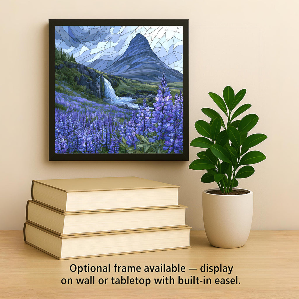 Iceland Lupine Ceramic Tile Wall Art Purple Flower Field Stained Glass Style Nordic Decor Travel Wall Art Scandinavian Style