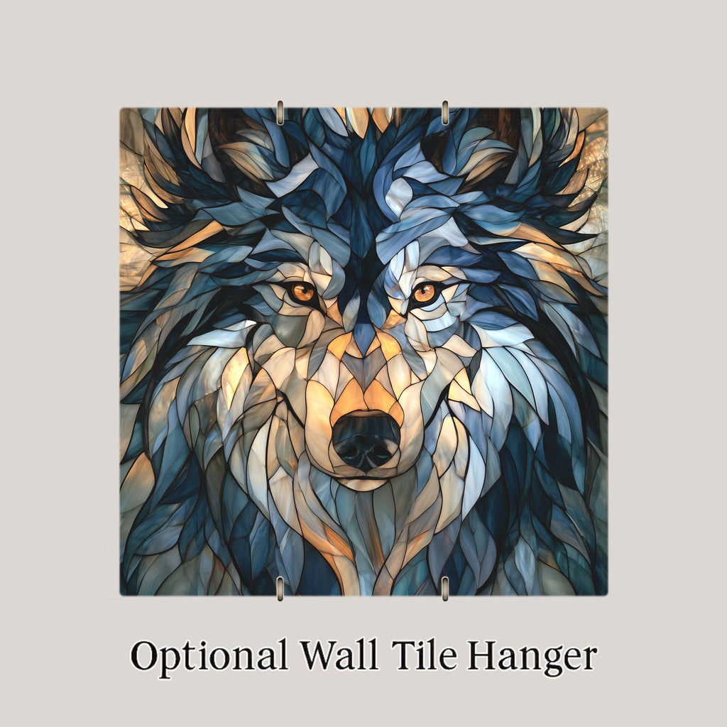 Wolf Wall Art Ceramic Tile Stained Glass Style Gray Wolf Face Wildlife Decor Wolf Lover Gift Cabin Wall Decor