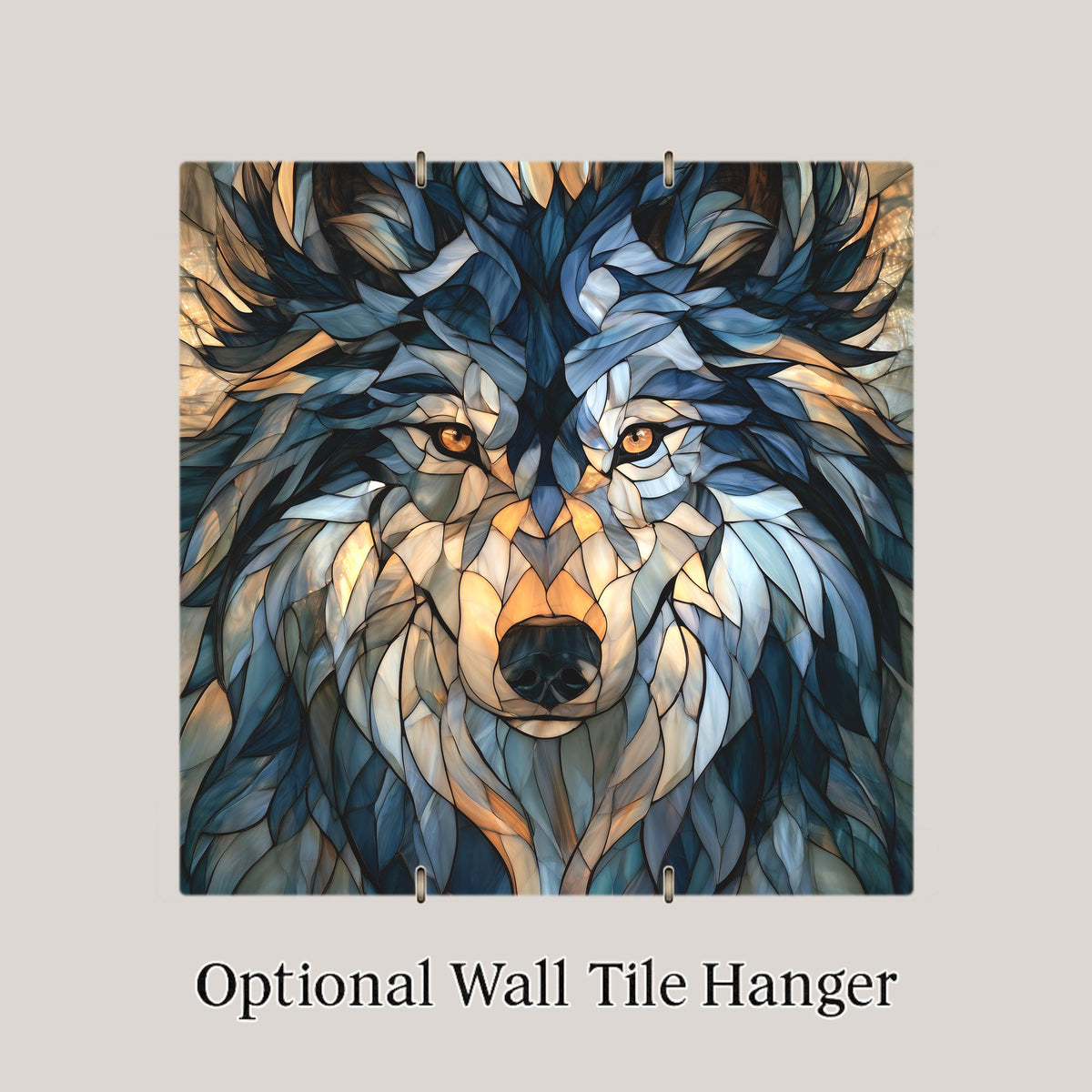 Wolf Wall Art Ceramic Tile Stained Glass Style Gray Wolf Face Wildlife Decor Wolf Lover Gift Cabin Wall Decor