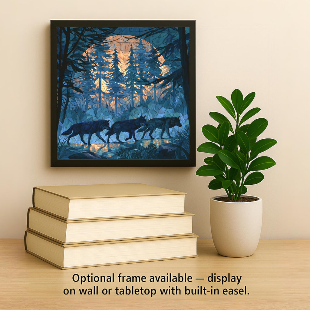 Wolf Pack Ceramic Tile Wall Art Stained Glass Style Full Moon Forest Wolves Wildlife Decor Wolf Lover Gift