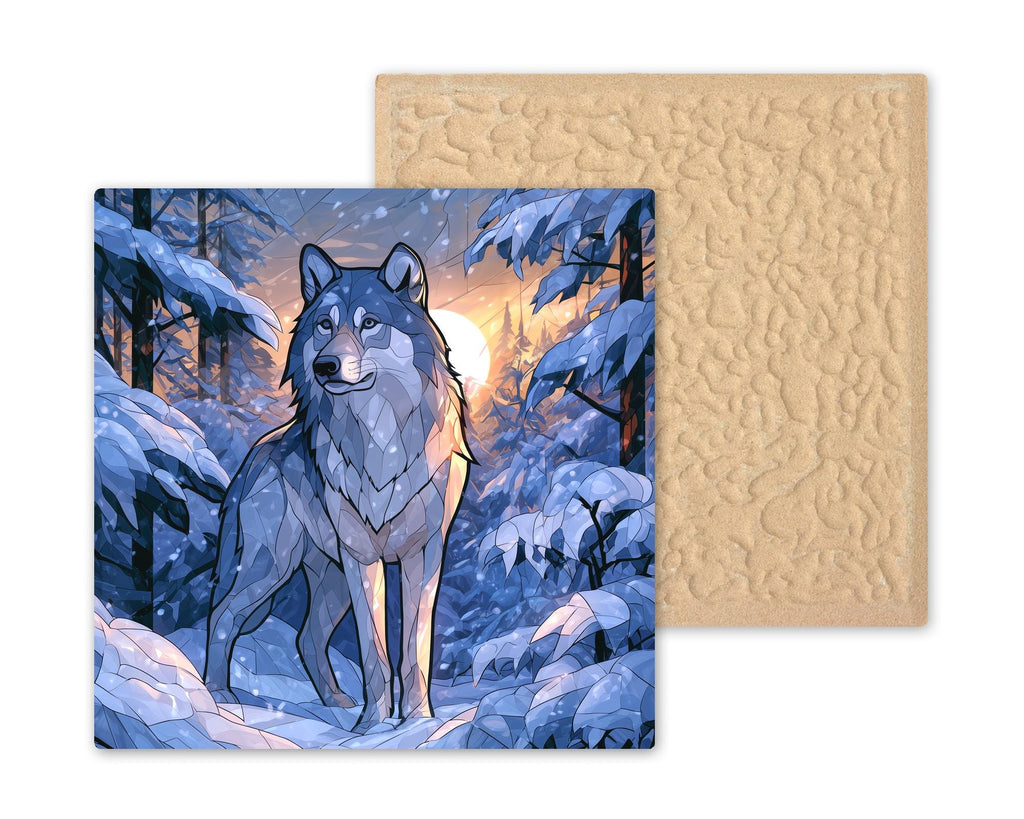 Winter Wolf Ceramic Tile Wall Art Snowy Forest Sunrise Wildlife Decor Wolf Lover Gift Cabin Wall Decor