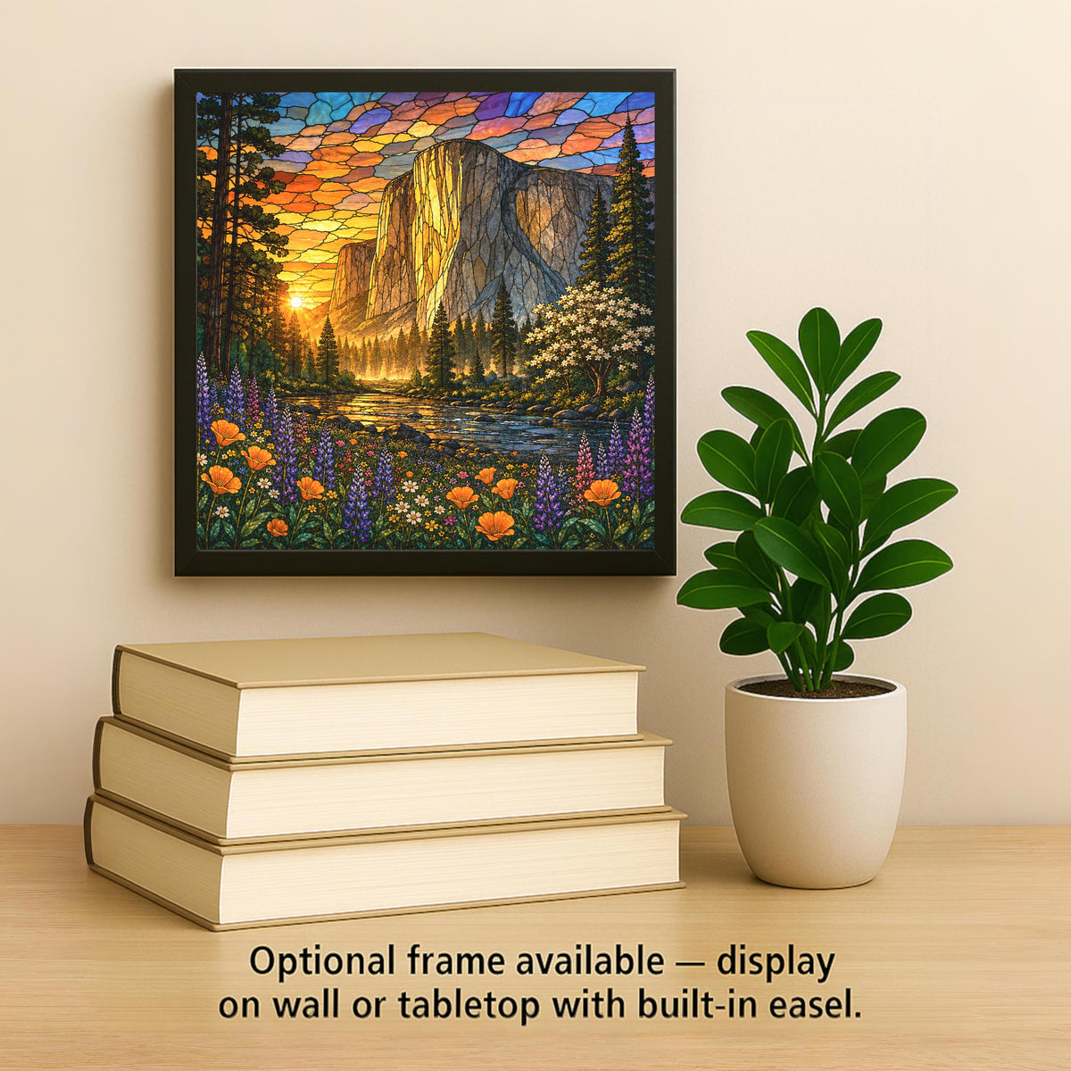 Yosemite Valley Wall Art Ceramic Tile Stained Glass Style El Capitan Meadow National Park Cabin Decor Mountain Nature Art