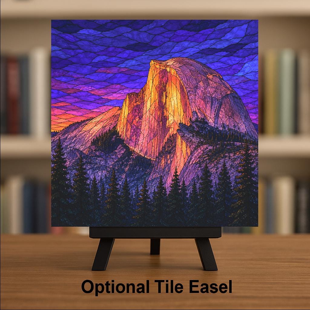 Half Dome Sunset Wall Art Ceramic Tile Stained Glass Style Yosemite National Park Mountain Wall Decor Alpenglow Nature Art