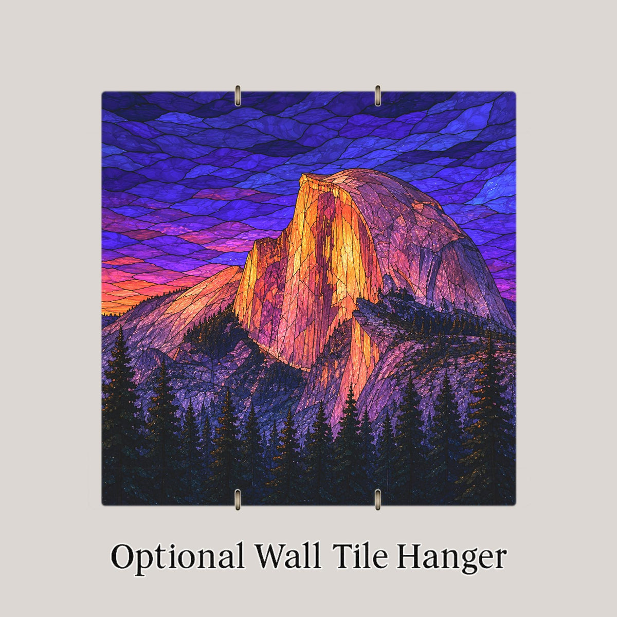 Half Dome Sunset Wall Art Ceramic Tile Stained Glass Style Yosemite National Park Mountain Wall Decor Alpenglow Nature Art