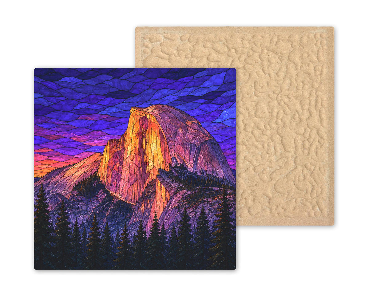 Half Dome Sunset Wall Art Ceramic Tile Stained Glass Style Yosemite National Park Mountain Wall Decor Alpenglow Nature Art