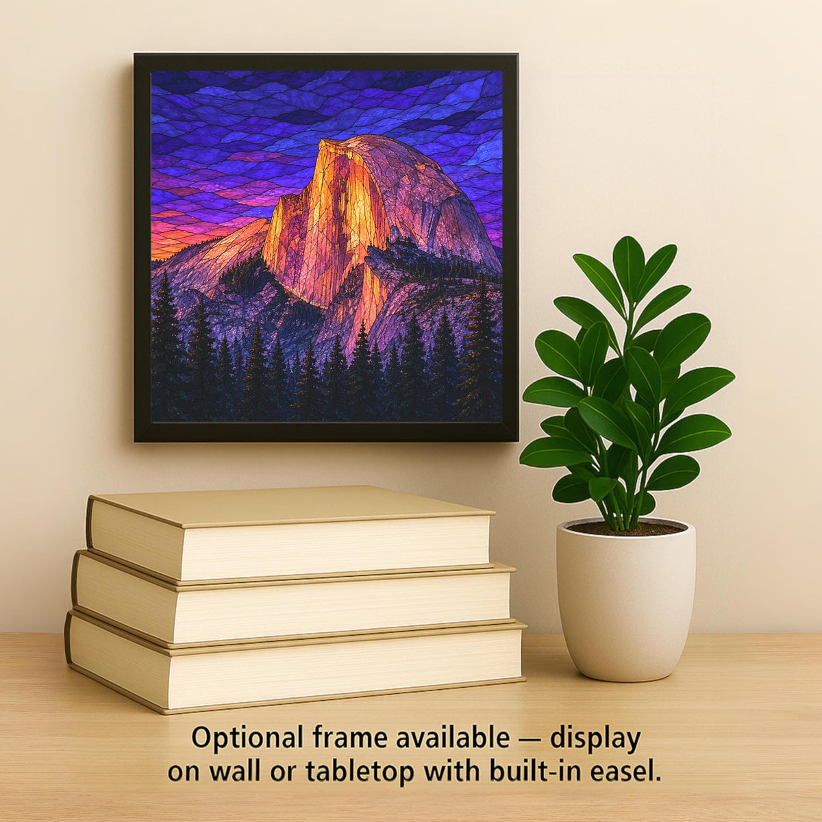 Half Dome Sunset Wall Art Ceramic Tile Stained Glass Style Yosemite National Park Mountain Wall Decor Alpenglow Nature Art