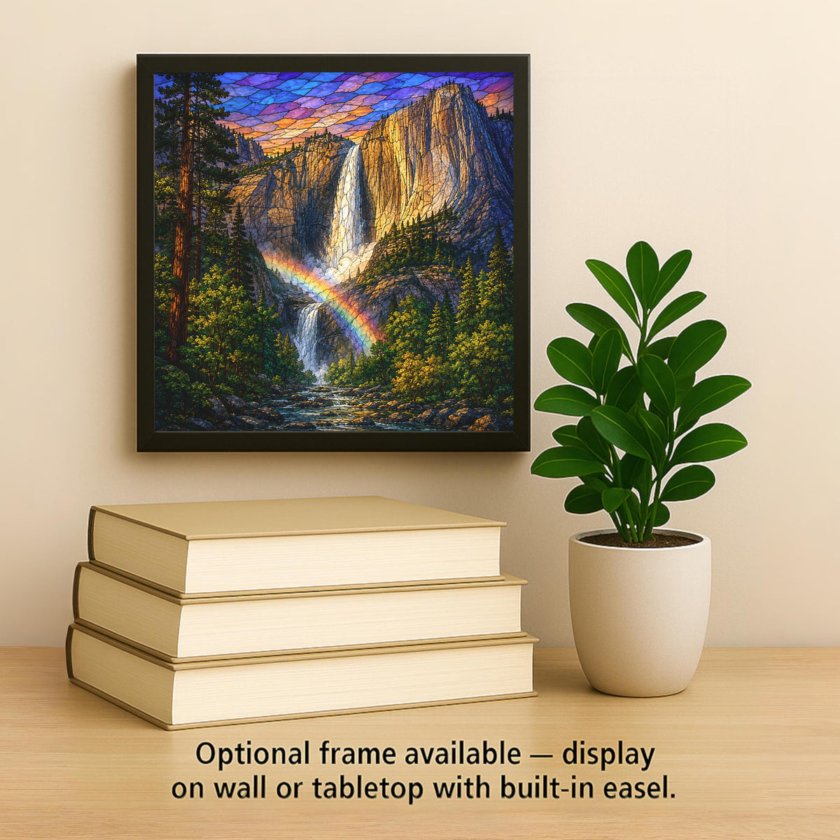 Yosemite Falls Wall Art Ceramic Tile Stained Glass Style Waterfall Rainbow Mist National Park Woodland Decor Nature Art