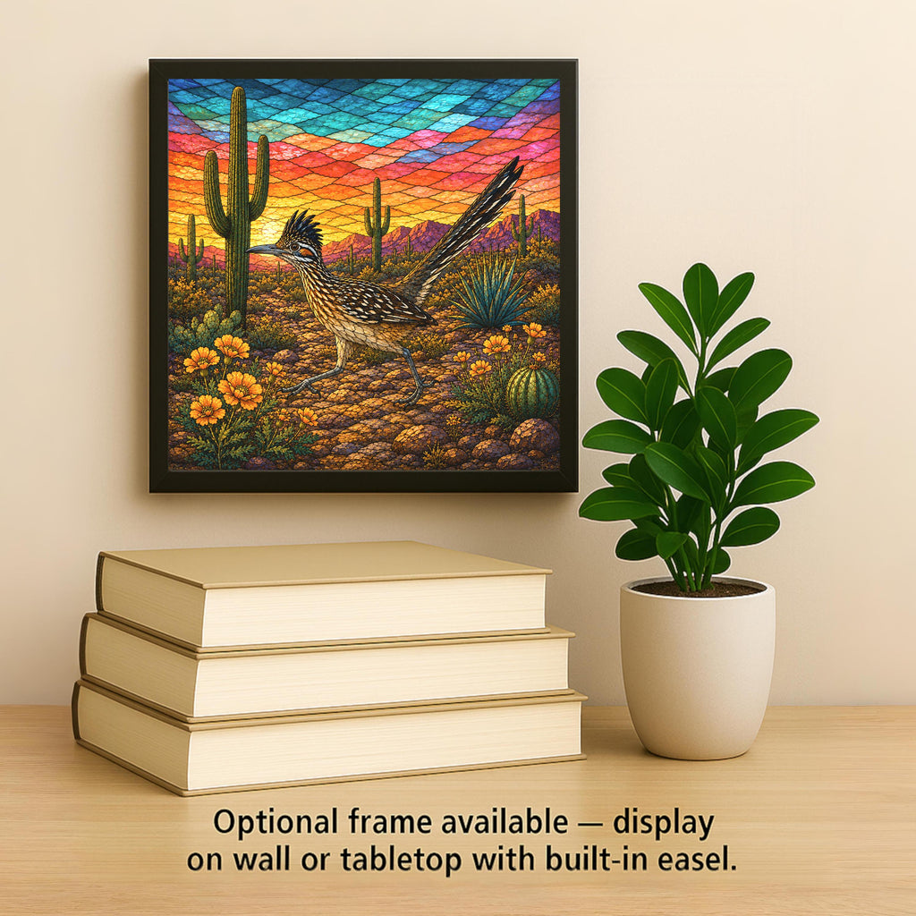 Roadrunner Wall Art Ceramic Tile Stained Glass Style Sonoran Desert Bird Saguaro Cactus Southwest Decor Desert Nature Art
