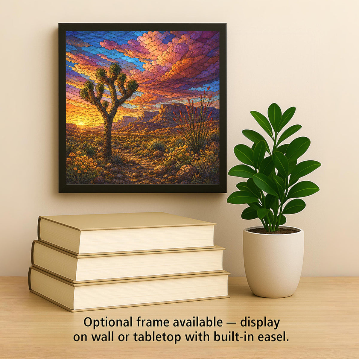 Joshua Tree Wall Art Ceramic Tile Stained Glass Style Desert Sunset Ocotillo Mesa Landscape Cabin Decor Desert Nature Art