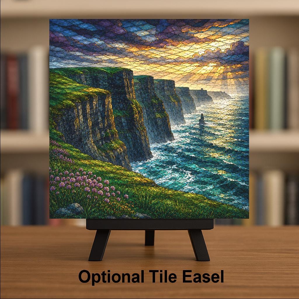 Cliffs of Moher Wall Art Ceramic Tile Stained Glass Style Ireland Sea Cliffs Wild Atlantic Way Coastal Irish Nature Art