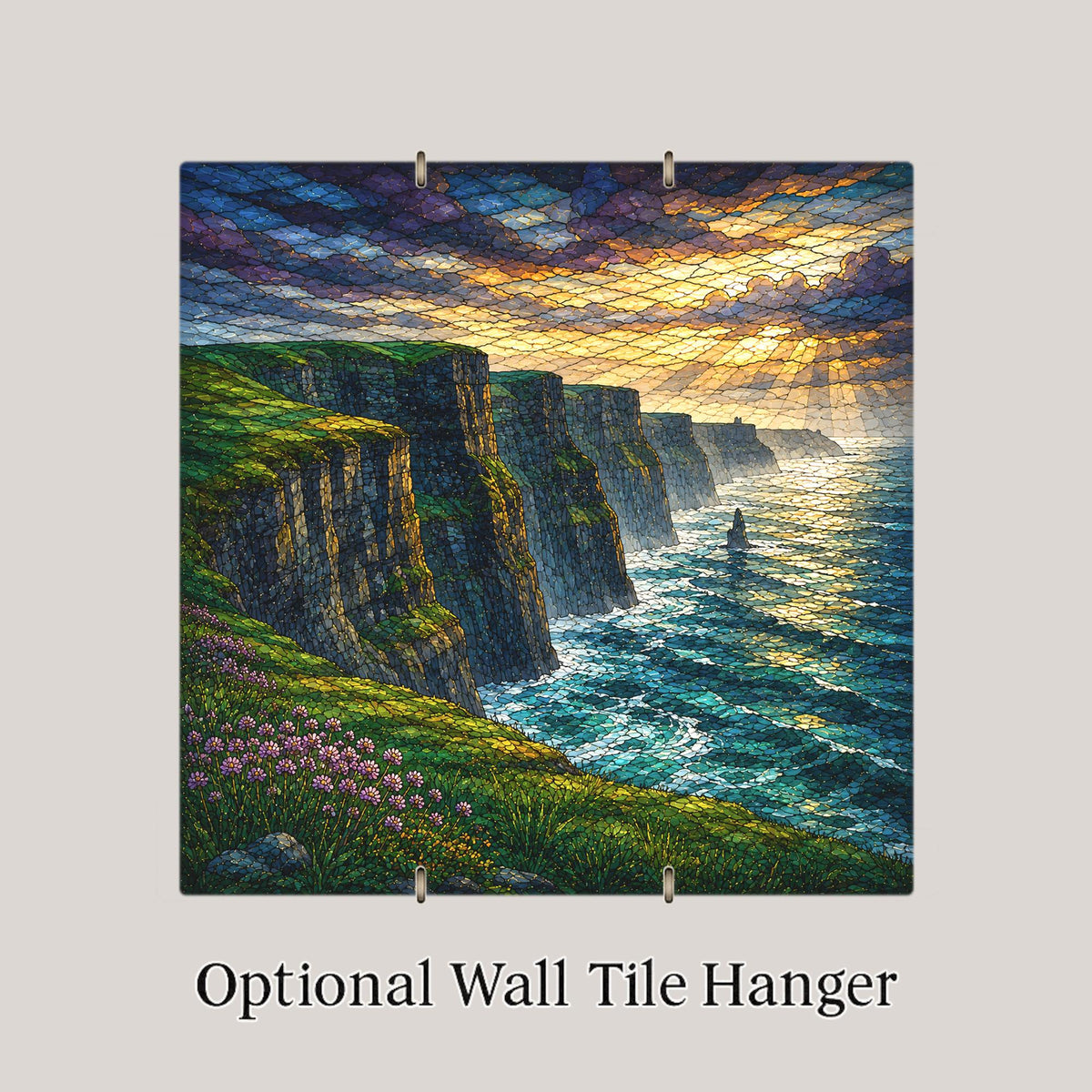 Cliffs of Moher Wall Art Ceramic Tile Stained Glass Style Ireland Sea Cliffs Wild Atlantic Way Coastal Irish Nature Art