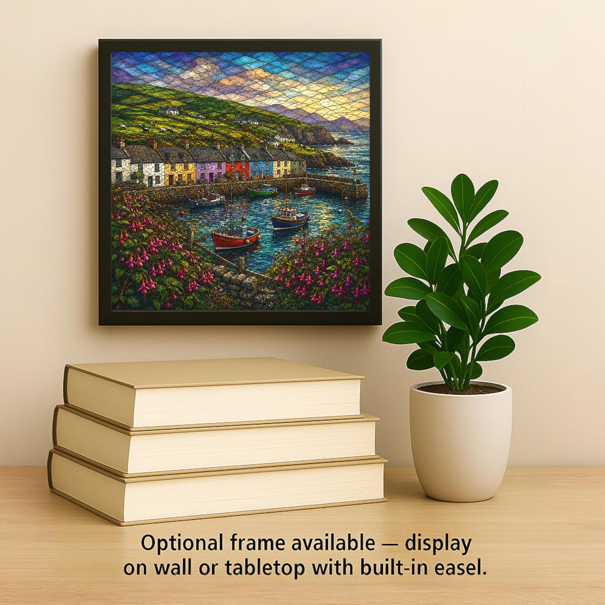 Dingle Peninsula Wall Art Ceramic Tile Stained Glass Style Irish Coast Harbor Village Ireland Travel Memory Nature Art
