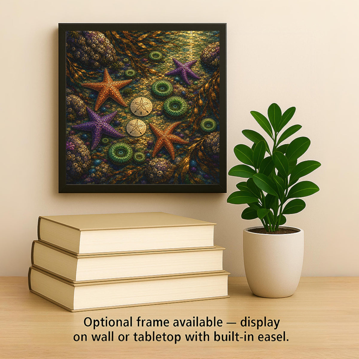 Oregon Coast Tide Pool Wall Art Ceramic Tile Stained Glass Style Starfish Sand Dollar Beach House Decor Coastal Nature Art