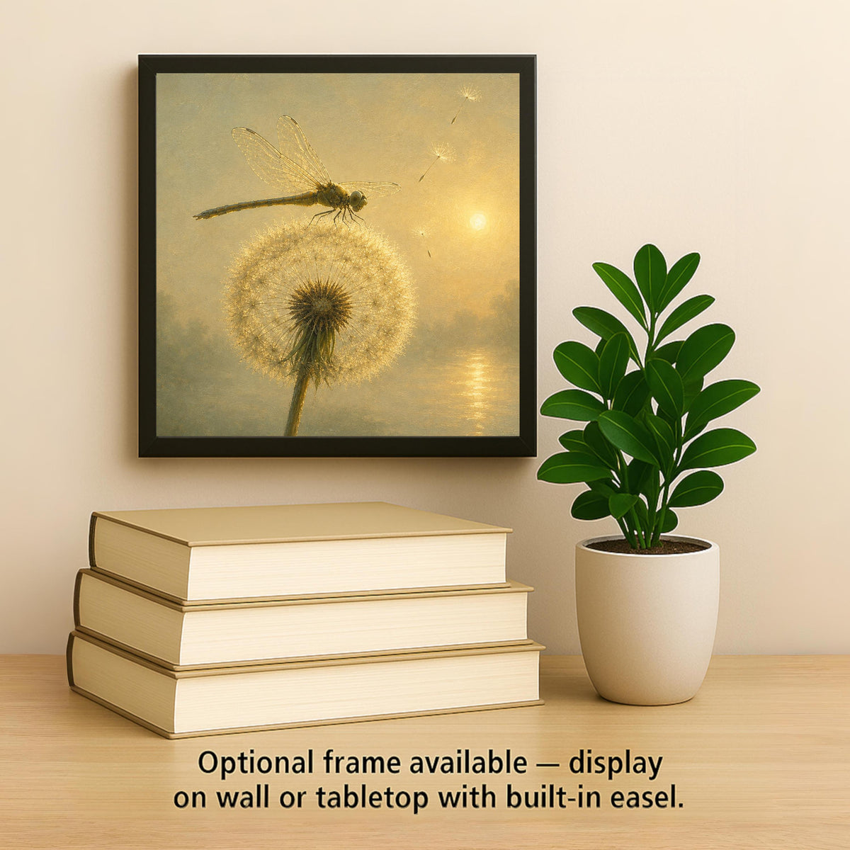 Dragonfly Dandelion Wall Art Ceramic Tile Make a Wish Golden Sunrise Misty Lake Serene Painterly Decor Nature Art