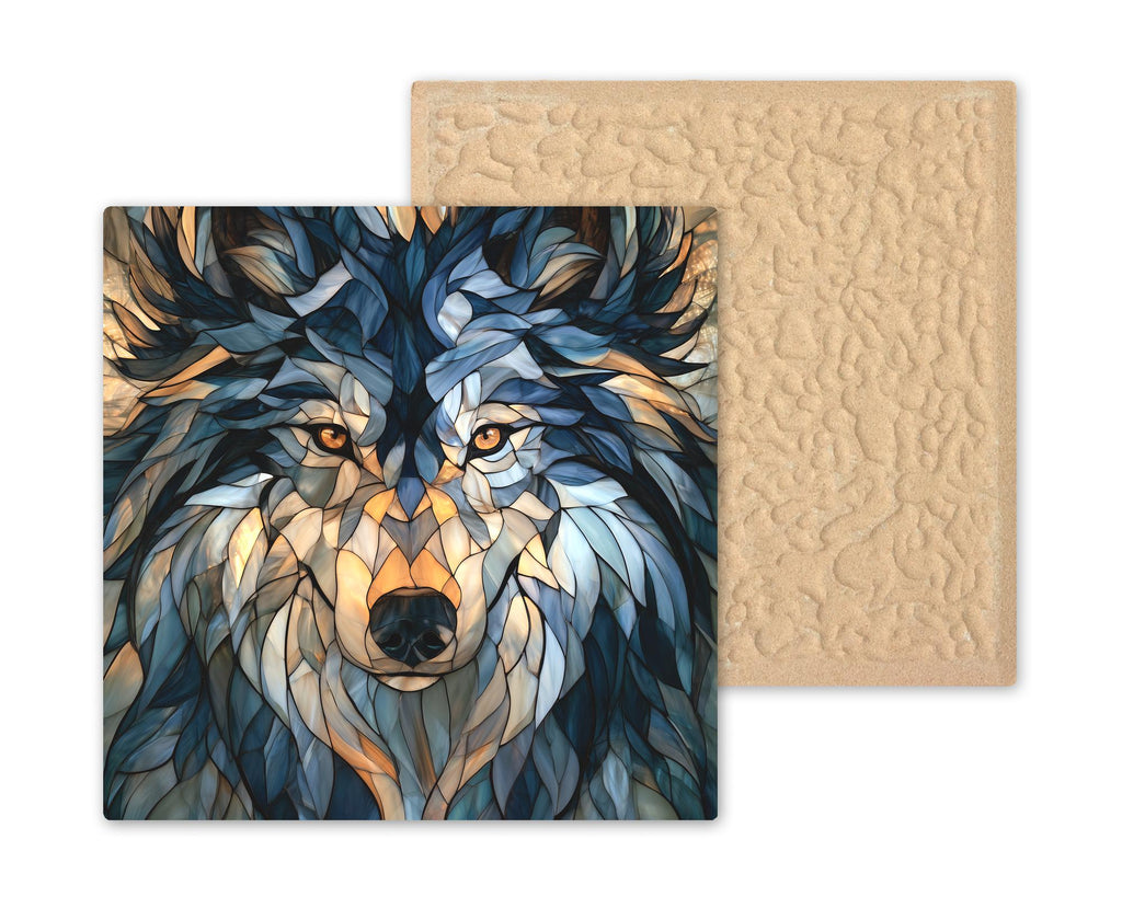 Wolf Wall Art Ceramic Tile Stained Glass Style Gray Wolf Face Wildlife Decor Wolf Lover Gift Cabin Wall Decor