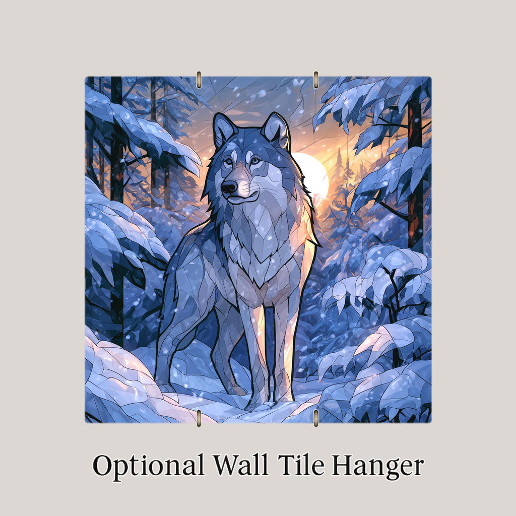 Winter Wolf Ceramic Tile Wall Art Snowy Forest Sunrise Wildlife Decor Wolf Lover Gift Cabin Wall Decor
