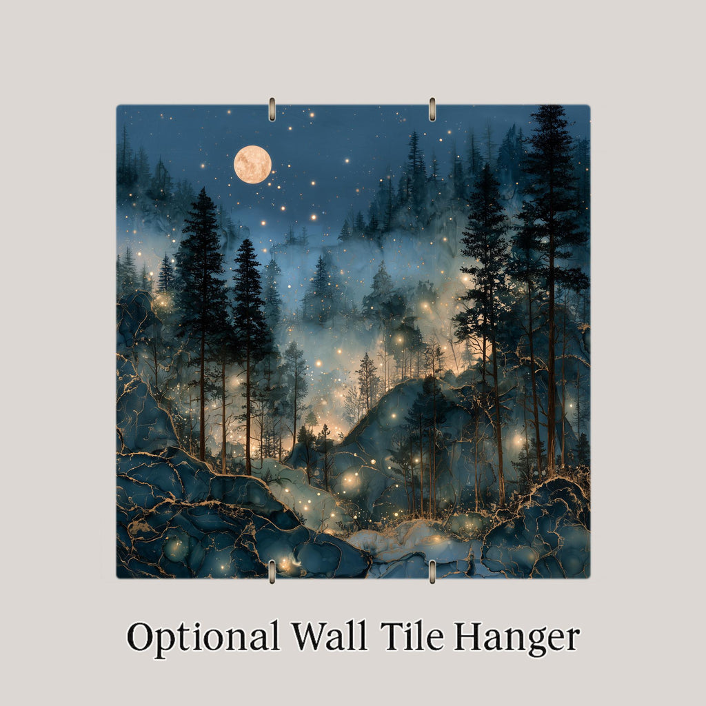 Firefly Forest Alcohol Ink Style Ceramic Art Tile – Smoky Mountains Moonlit Night Wall Decor, Firefly Lover