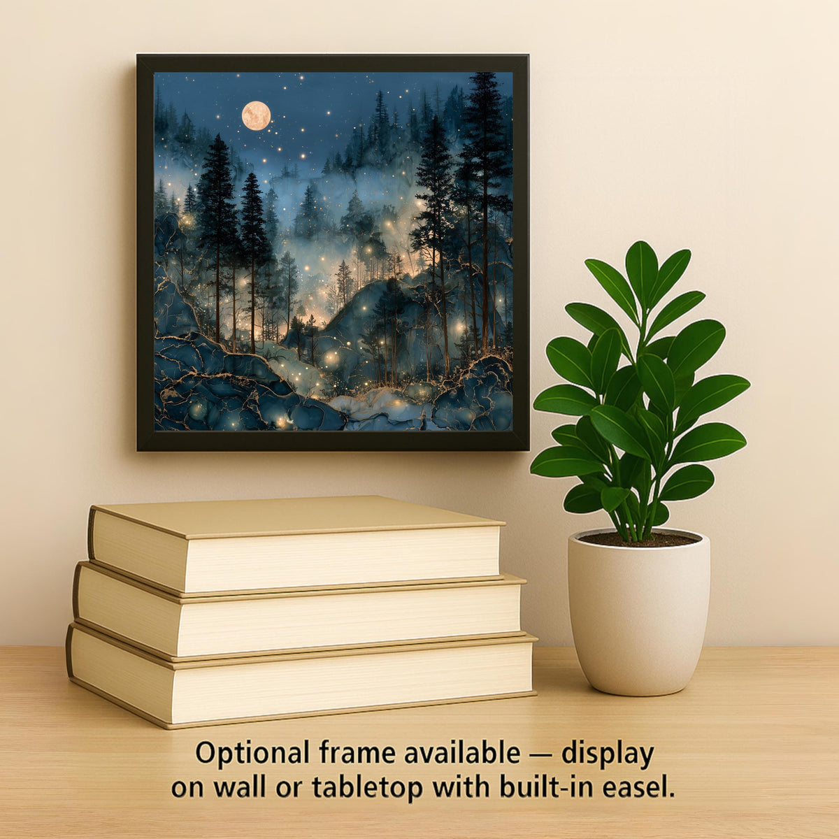 Firefly Forest Alcohol Ink Style Ceramic Art Tile – Smoky Mountains Moonlit Night Wall Decor, Firefly Lover