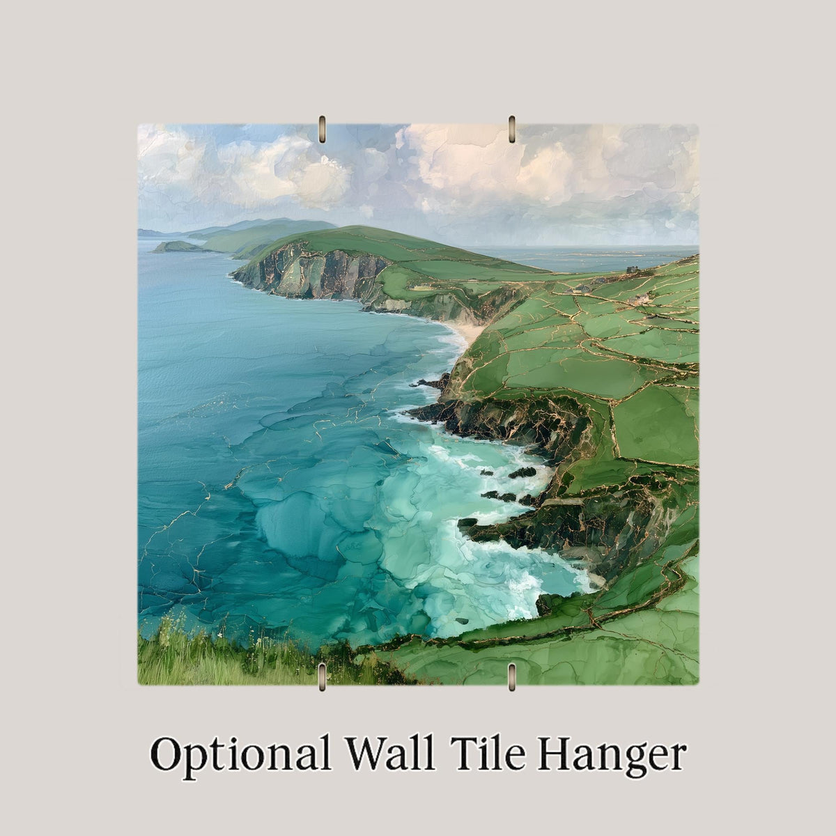 Dingle Peninsula Ireland Alcohol Ink Style Ceramic Art Tile – Slea Head Emerald Cliffs Wall Decor, Irish at Heart
