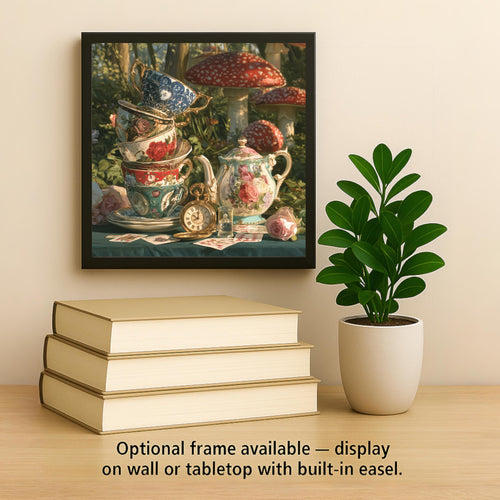 Alice in Wonderland Ceramic Tile Tea Party Wall Art Whimsical Storybook Decor Teacups Pocket Watch Mushroom Garden