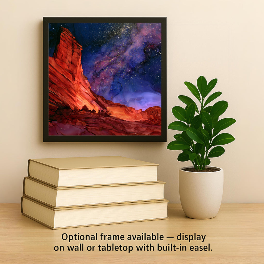 Red Rocks Colorado Wall Art Ceramic Tile Alcohol Ink Style Milky Way Night Sky Mountain Landmark Travel Decor