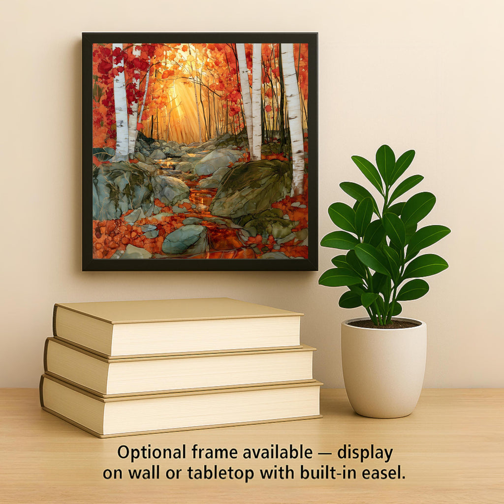 Smugglers Notch Vermont Wall Art Ceramic Tile Alcohol Ink Style Birch Forest Brook Fall Foliage Autumn Decor