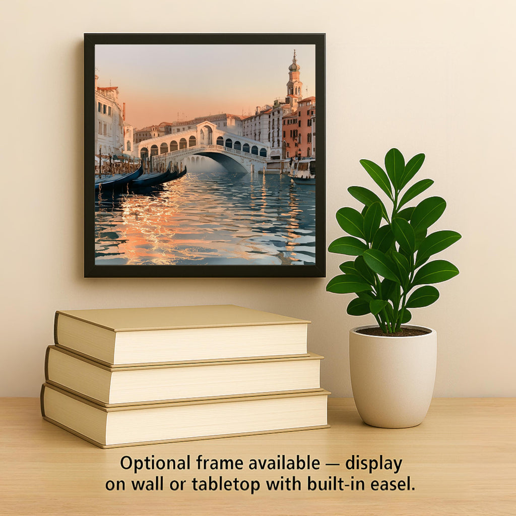 Venice Italy Wall Art Ceramic Tile Alcohol Ink Style Rialto Bridge Sunset Grand Canal Gondola Travel Decor