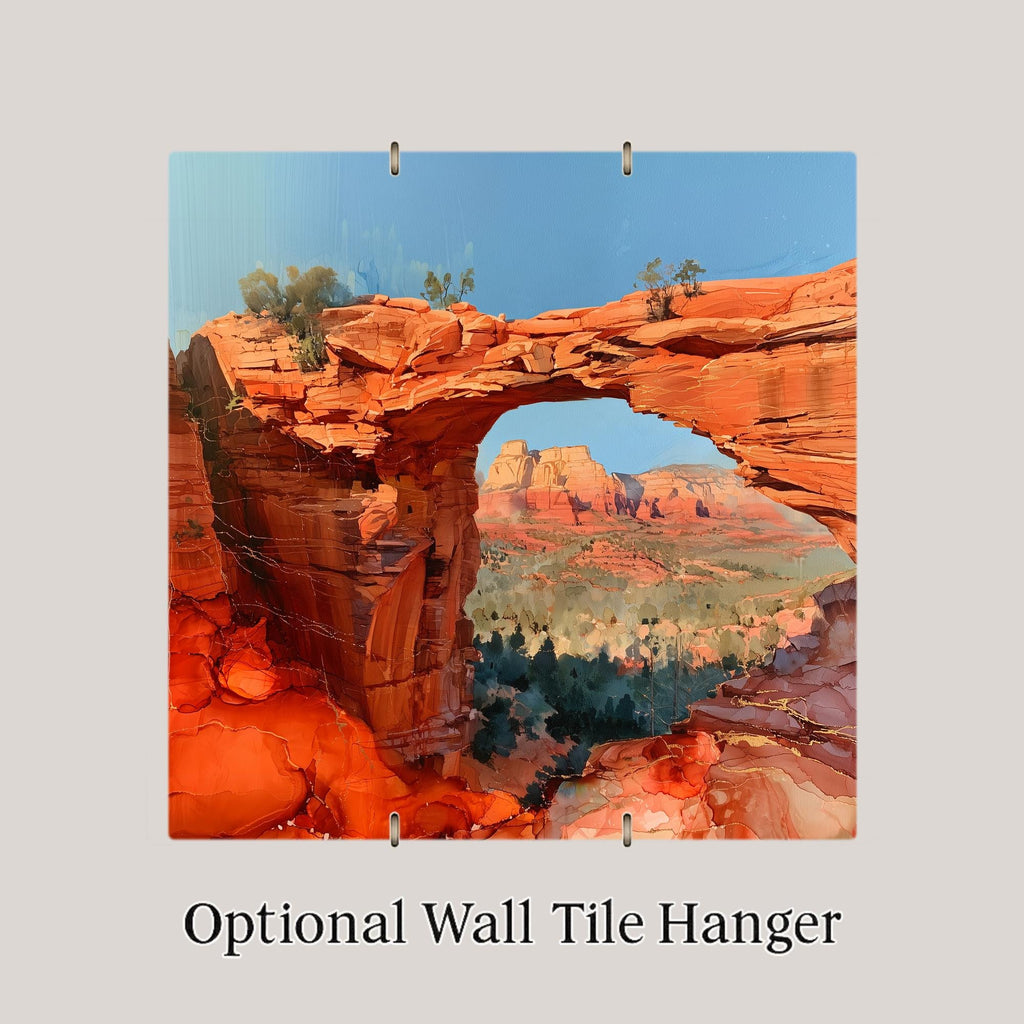 Sedona Arizona Wall Art Ceramic Tile Alcohol Ink Style Devils Bridge Red Rock Arch Desert Travel Decor
