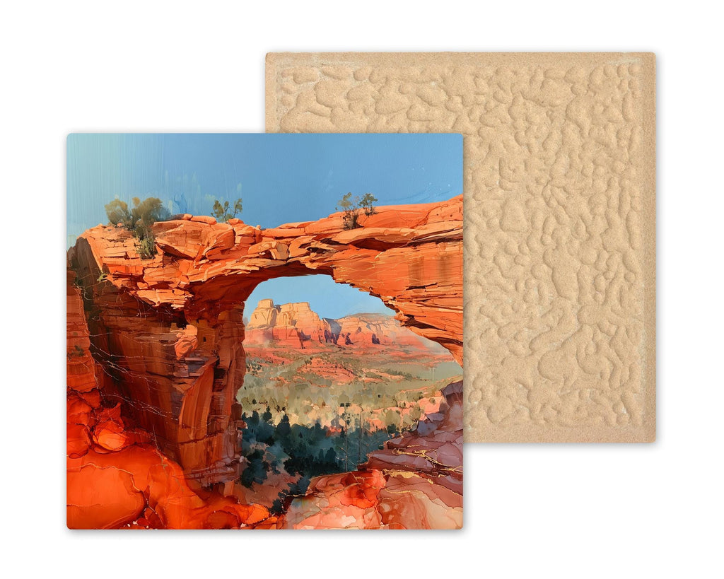 Sedona Arizona Wall Art Ceramic Tile Alcohol Ink Style Devils Bridge Red Rock Arch Desert Travel Decor