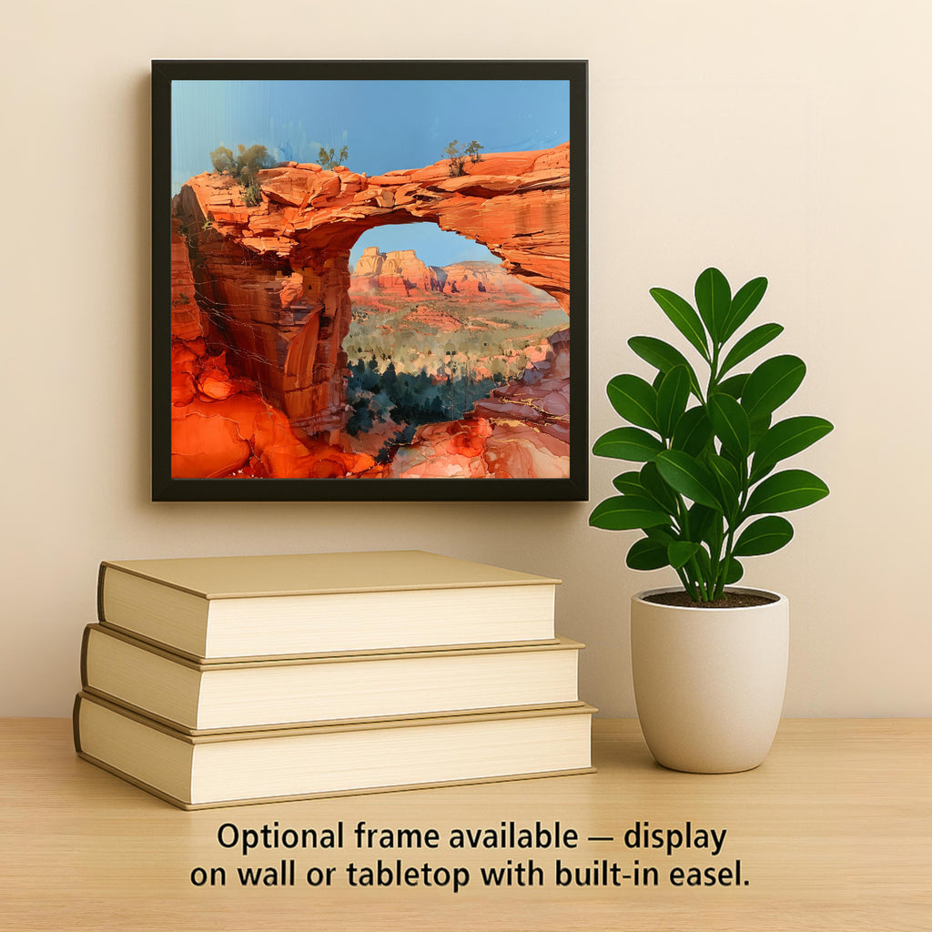 Sedona Arizona Wall Art Ceramic Tile Alcohol Ink Style Devils Bridge Red Rock Arch Desert Travel Decor