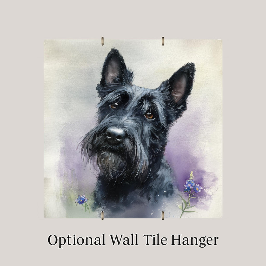 Scottish Terrier Ceramic Tile Wall Art Watercolor Style Dog Painting Blue Wildflowers Pet Memorial Keepsake Scottie Dog Decor