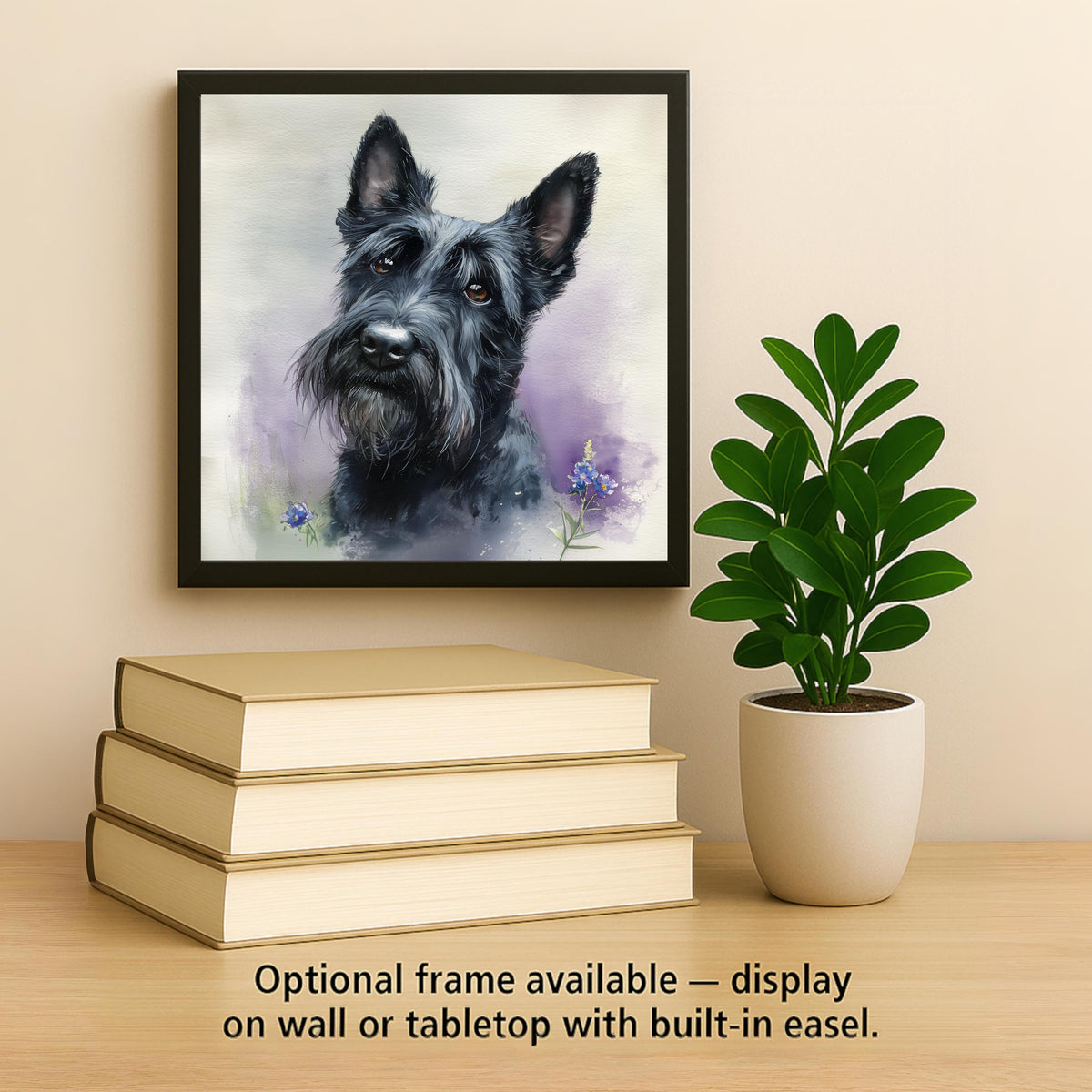 Scottish Terrier Ceramic Tile Wall Art Watercolor Style Dog Painting Blue Wildflowers Pet Memorial Keepsake Scottie Dog Decor