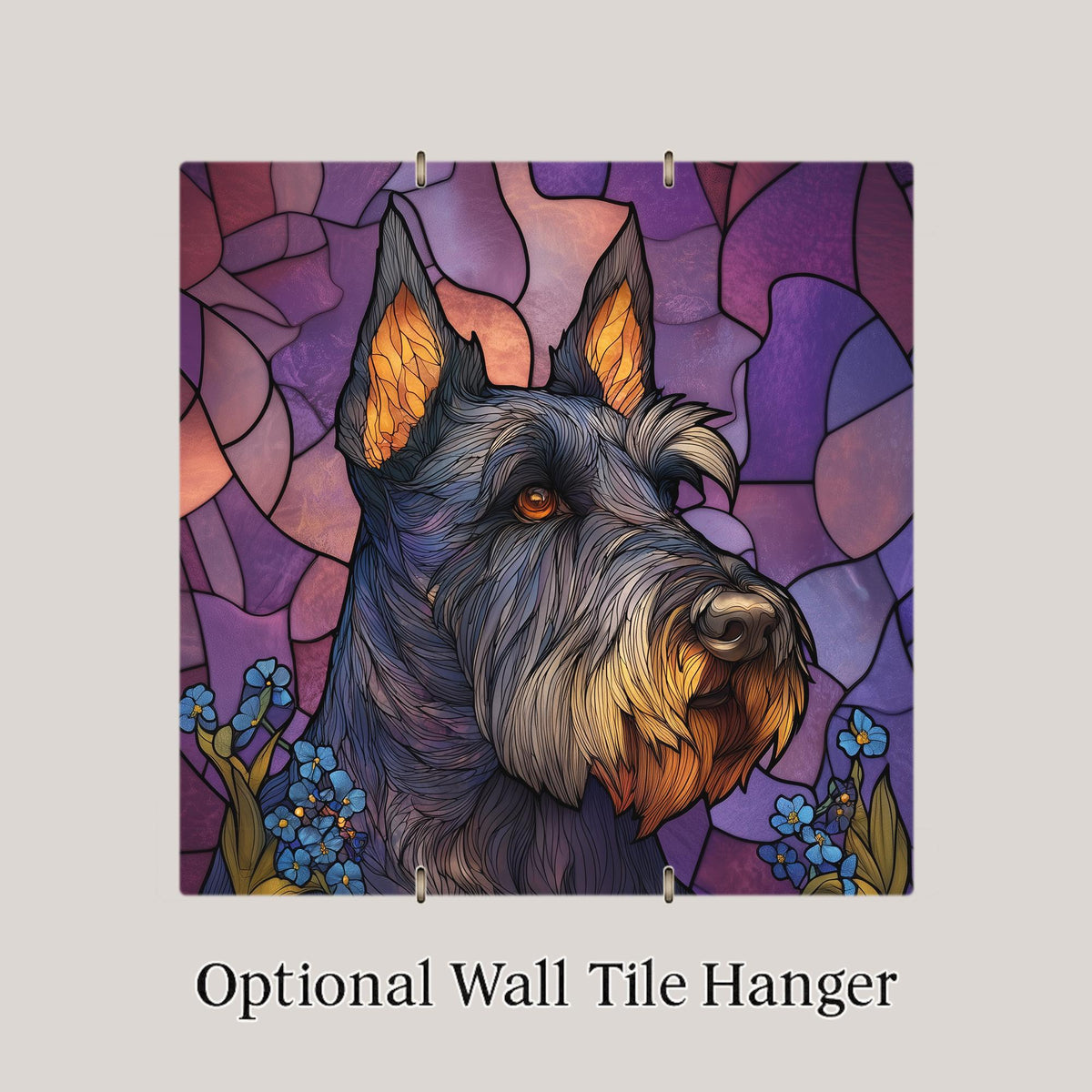 Scottish Terrier Stained Glass Style Ceramic Tile Wall Art Blue Wildflowers Pet Memorial Keepsake Scottie Dog Decor