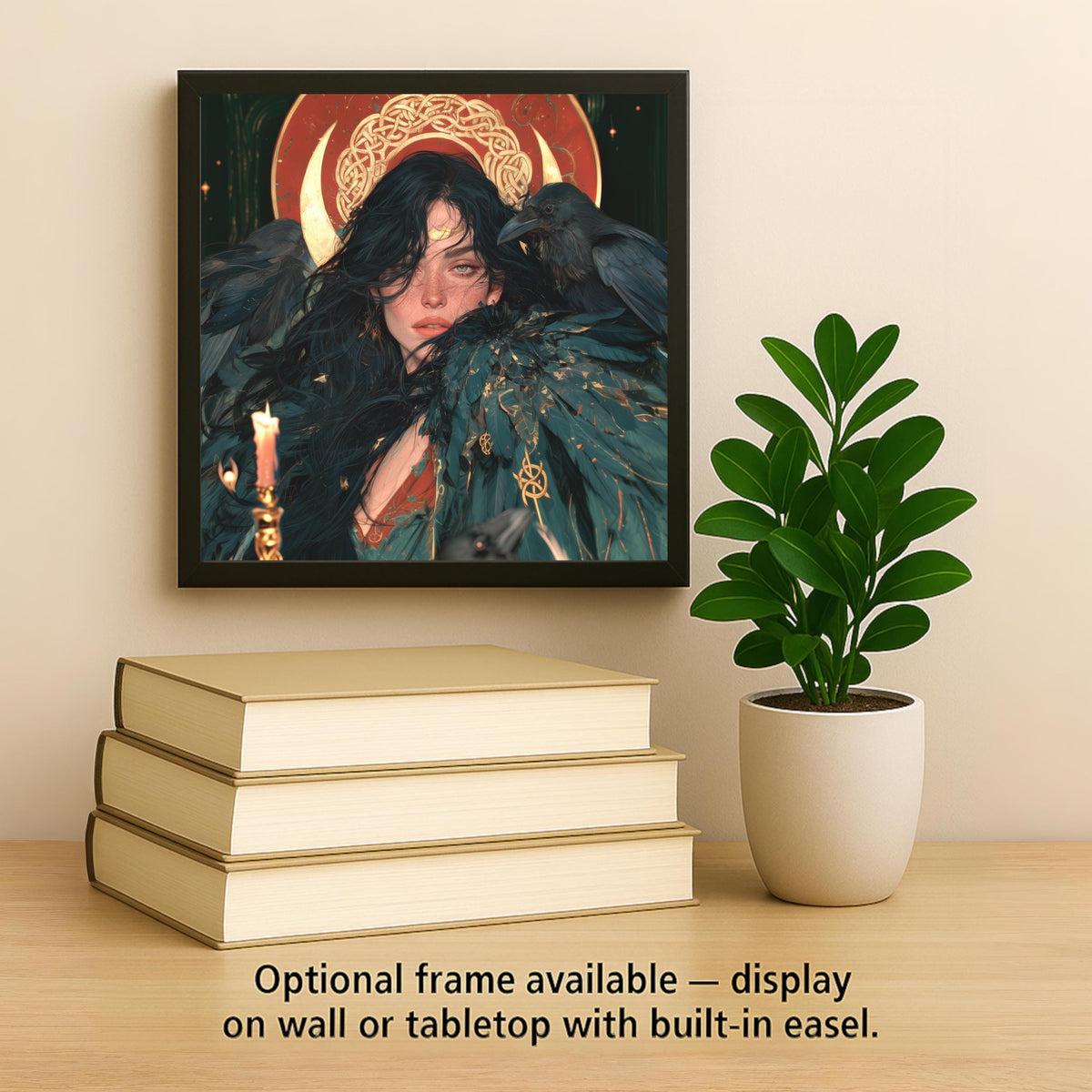 Morrigan Ceramic Tile Wall Art Celtic Raven Goddess Whimsigoth Decor Crescent Moon Witchy Pagan Irish Mythology Art